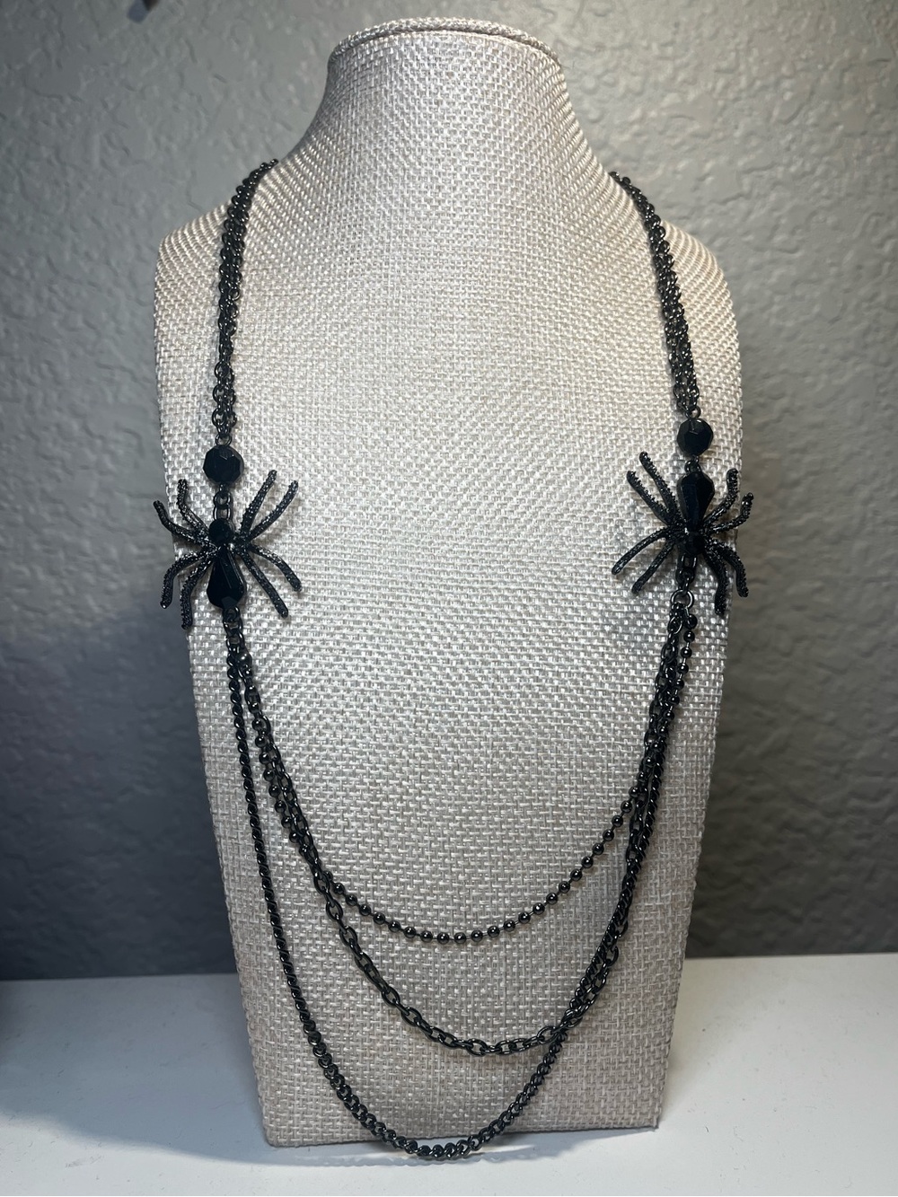 Halloween Black Spider Layered Chain Necklace Gothic Statement Jewelry Costume
